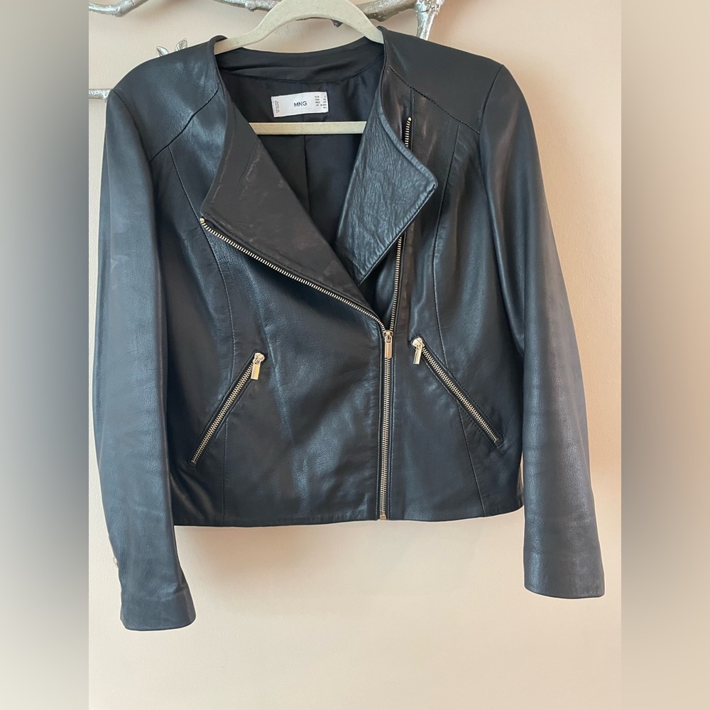 Mango Black Leather Biker Jacket